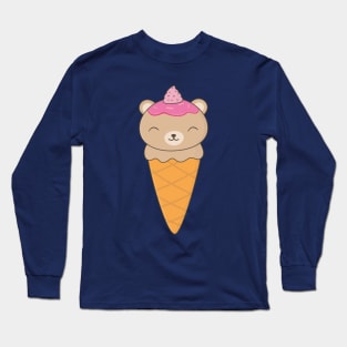 Kawaii Brown Bear Ice Cream Cone T-Shirt Long Sleeve T-Shirt